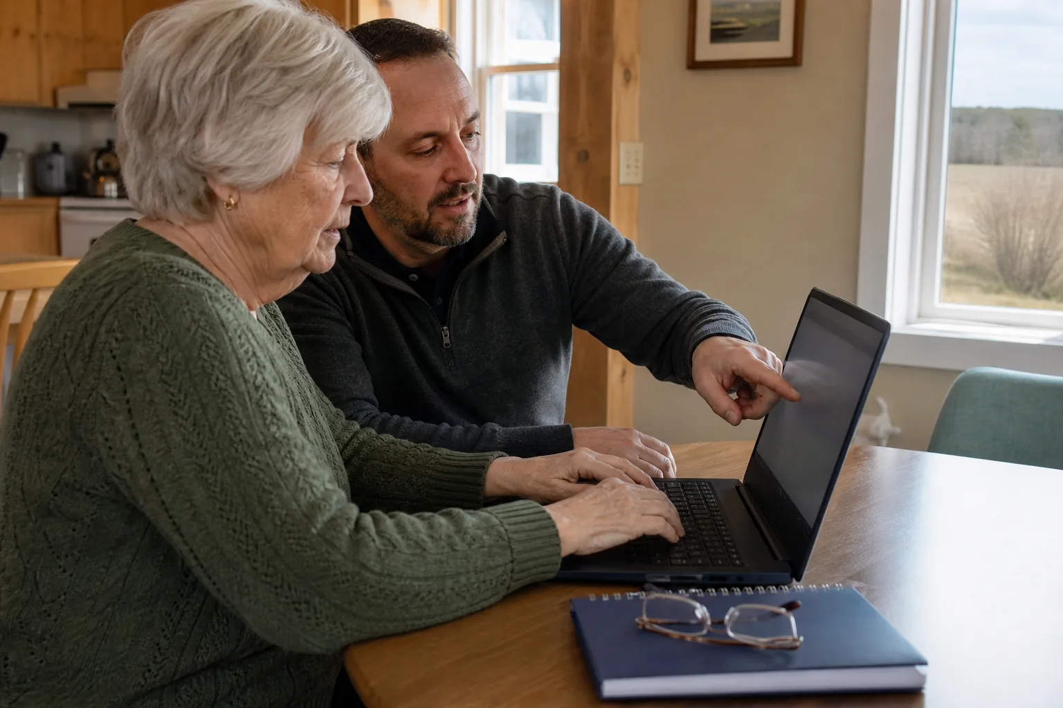 Illustration of one-on-one laptop guidance